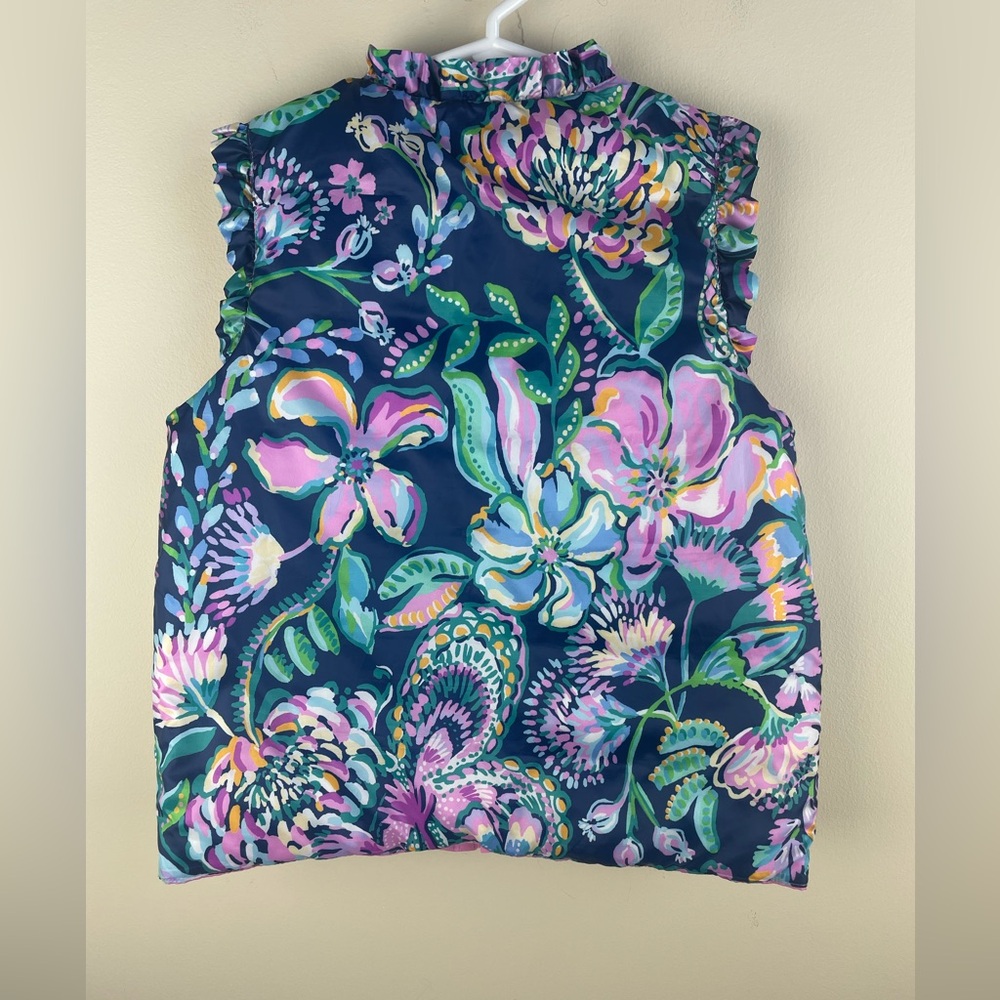 Lilly Pulitzer Amani Reversible DOWN Vest Lilac Rose/High Tide Navy Shes got Sol - Picture 4 of 7